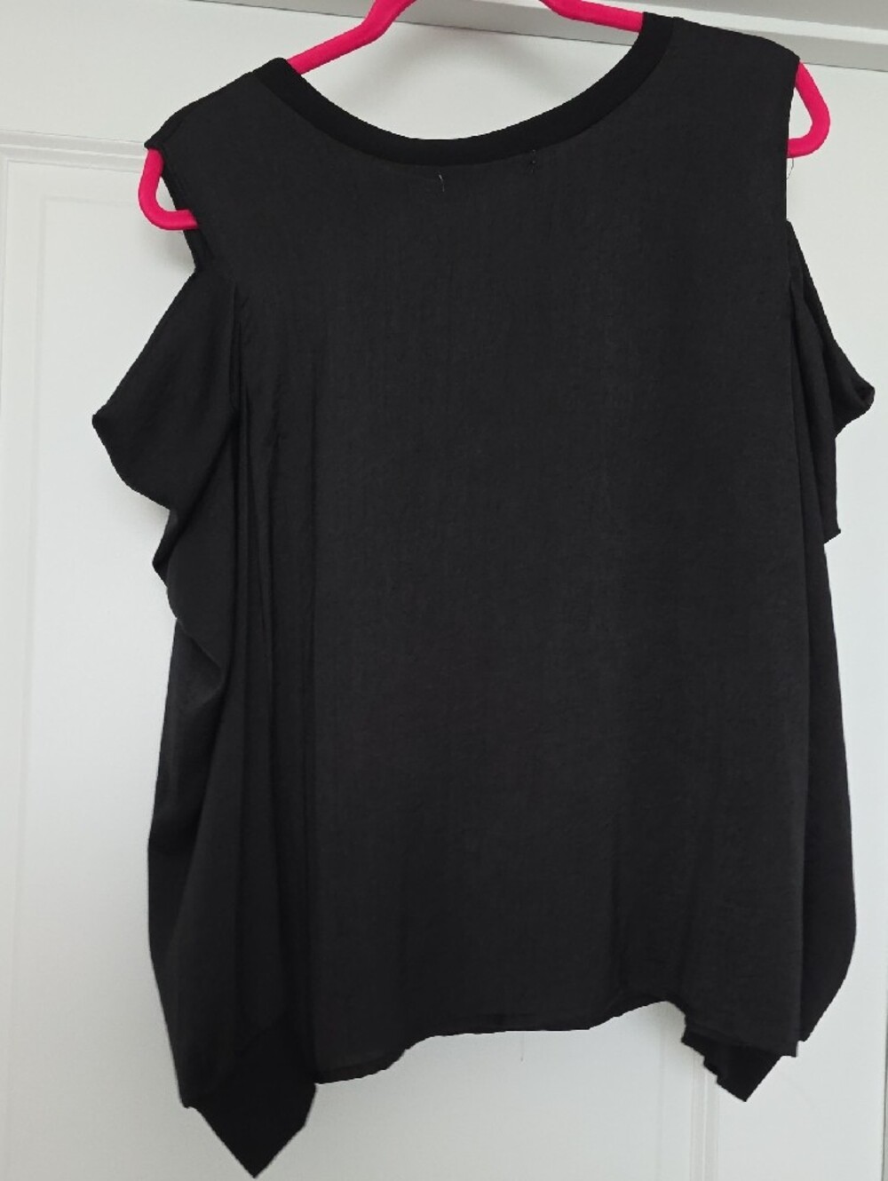 Black Ruffle Long Sleeve Cold Shoulder Top - Picture 2 of 6